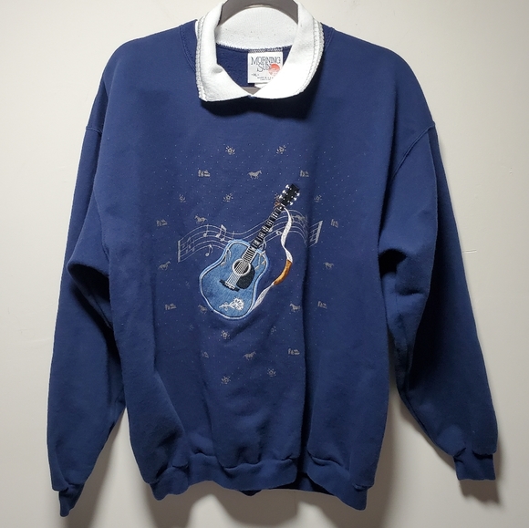 Vintage Tops - Vintage Morning Sun Guitar Sweatshirt Collar Size XL Rockabilly Country Music